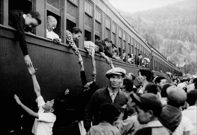 Japanese Canadians being relocated by train